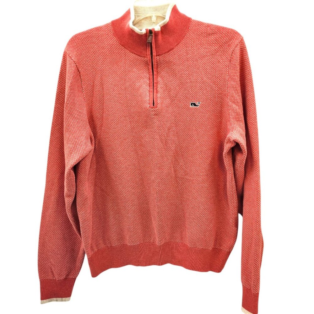Vineyard Vines Shep & Ian 1/4 Zip Pullover Sweater Coral Red Mens Size Medium